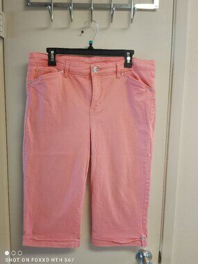 Women's Gloria Vanderbilt Melon High waisted Cotton Stretch Capri Pants Size 14